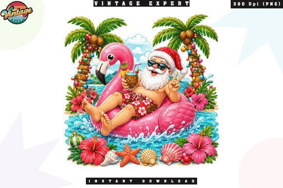 Download Tropical Christmas Santa Flamingo PNG - Santa Collection