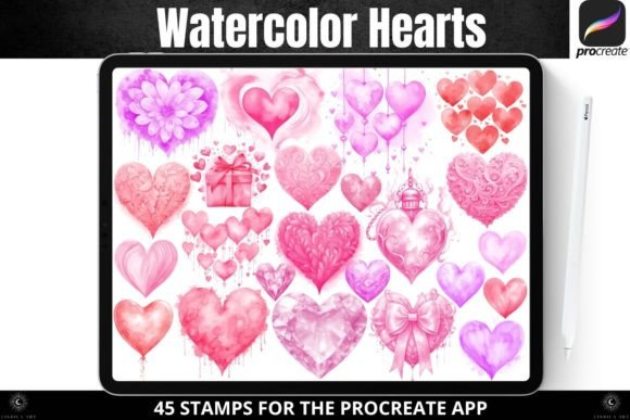 Download Procreate Watercolor Hearts Stamp Bundle - Procreate watercolor Collection