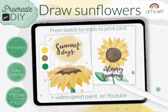 Download DIY Procreate Watercolor. Sunflowers - Procreate watercolor Collection